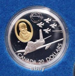 Série de l'aviation du Canada de 1995 à 1999, deuxième série, 8 sur 10 pièces de 20 $ dans un coffret de luxe.