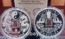 Tiger Dragon & Yin Yang 8 $ 2016 Pure Silver Proof Square-holed Coin