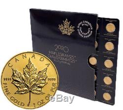 Un (1) 2020 Maplegram. 9999 Or 50 Cent Maple Leaf Rcm Coin Dans Le Dosage